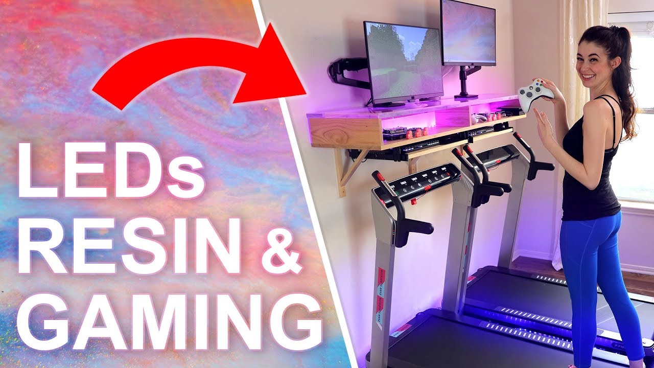Diy Treadmill Gaming Desk With Galaxy Resin Leds Youtube