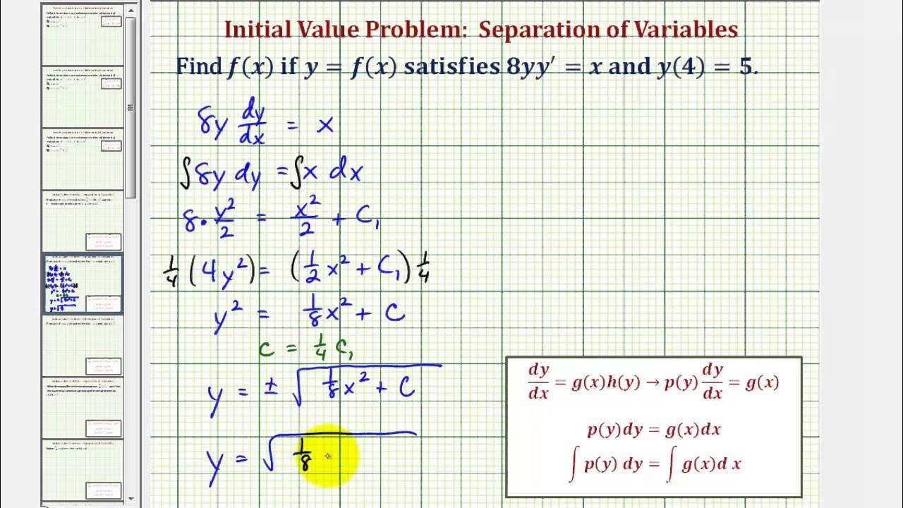 Ex 1: Initial Value Problem Using Separation of Variables (Square Root ...
