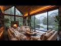 Gentle Rain Smooth Jazz Piano Cozy Forest House Ambience With Fireplace Glow For Stress Relief 