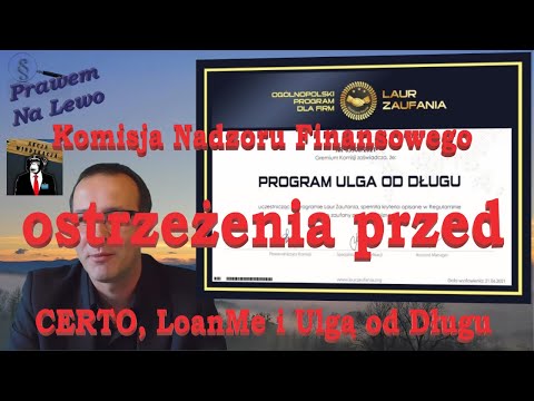 Komisja Nadzoru Finansowego - ostrzeżenia przed: CERTO, LoanMe i Ulga od długu.