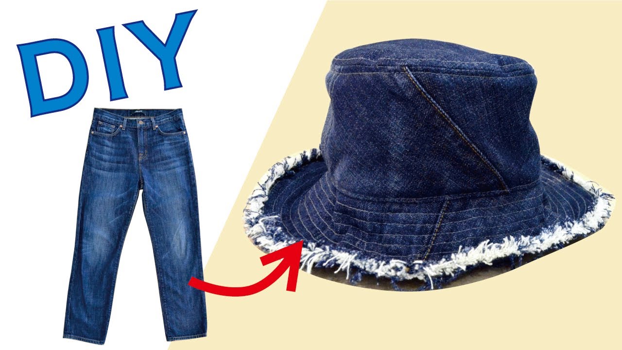 【DIY】ジーンズで簡単リメイク！ デニムバケットハットの作り方　”How to make a bucket hat from old jeans“