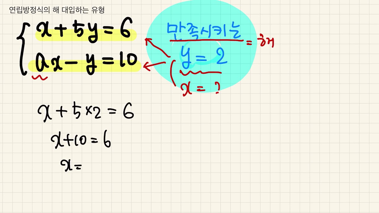 [중2수학]연립방정식의 해 대입하는 유형13 - YouTube