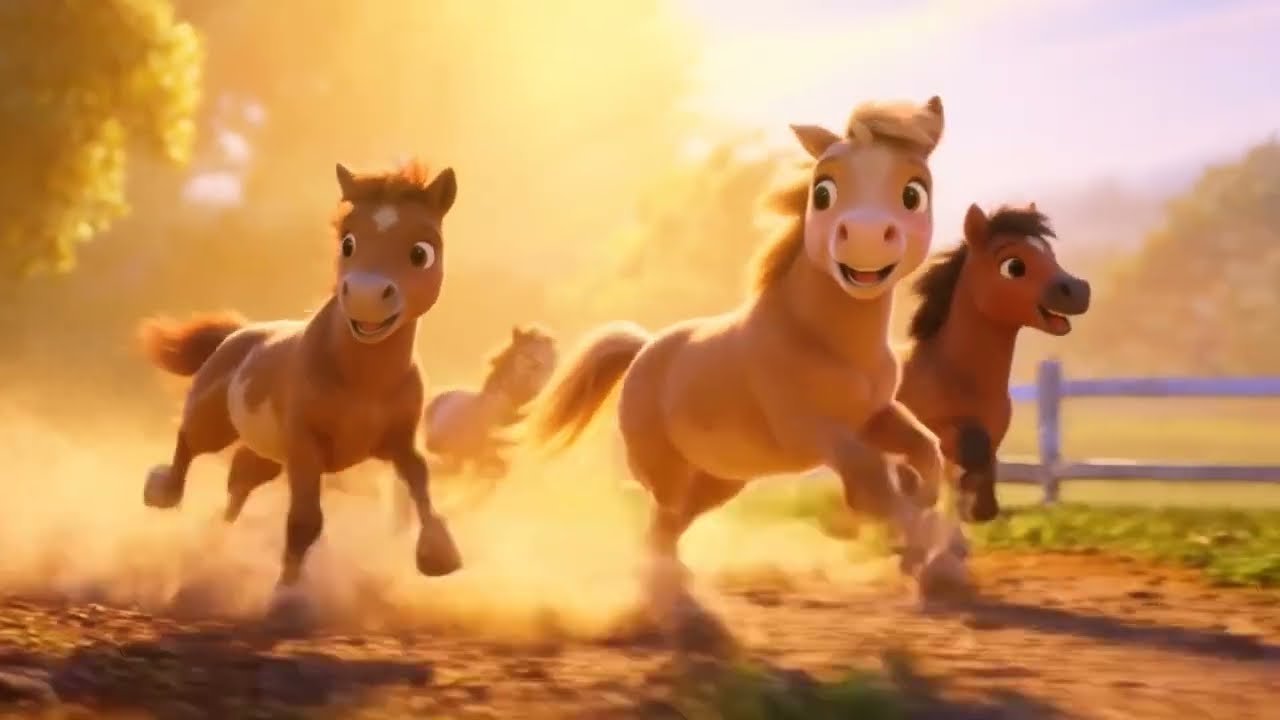 Little Horses Galloping in Sunshine 🌞🐎 | Cute Pony Running Video #cute #littlekidstv #animalvideos