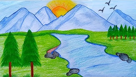 How to draw nature Scenery of Mountain with water drawing || step by step easy art video