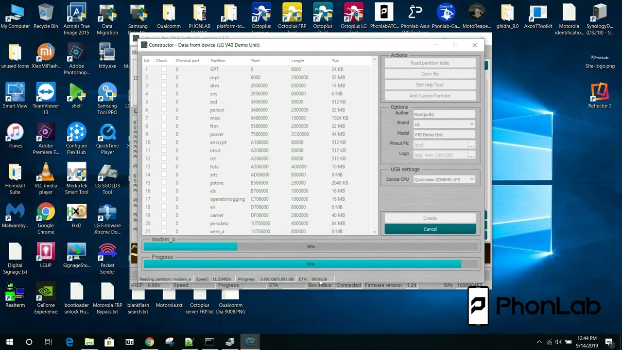 How to use Octoplus Jtag Constructor to backup all partitions on a LG device and write any of them.
