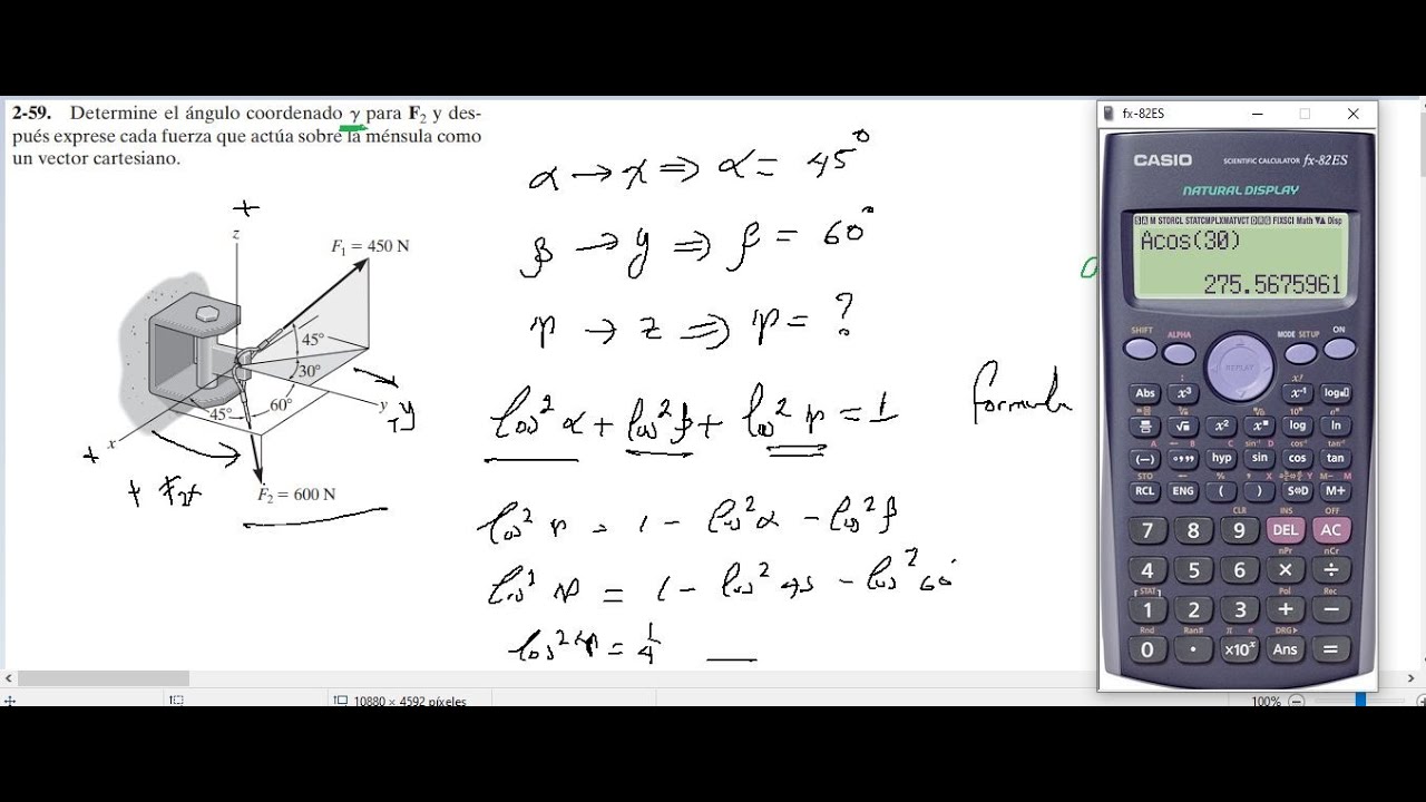2-59. Determine el ángulo coordenado  para F2 y después exprese cada fuerza que actúa
