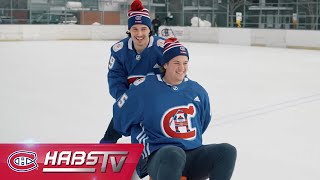 Harvey-Pinard, Montembeault and Matheson visit kids at the BLEU BLANC BOUGE rink in Verdun