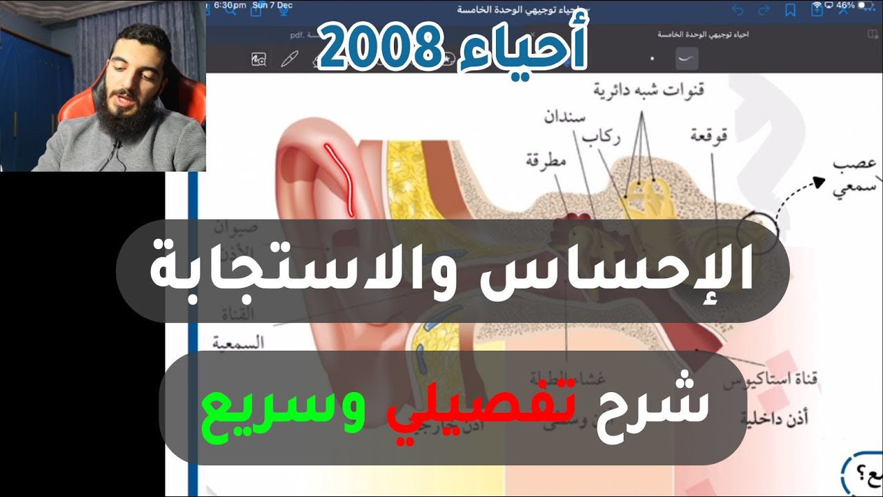 أحياء 2008 الفصل الثاني | (2): الإحساس والاستجابة - الدكتور عبدالله الكوفحي