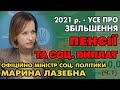 ЗБІЛЬШЕННЯ ПЕНСІЙ та Соц. Виплат у 2021, Офіційно Марина Лазебна