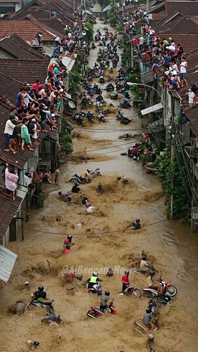 'Floods Hit City, Motorcycle Swept Away by Strong Water' #shorts #naturaldisaster #breakingnews