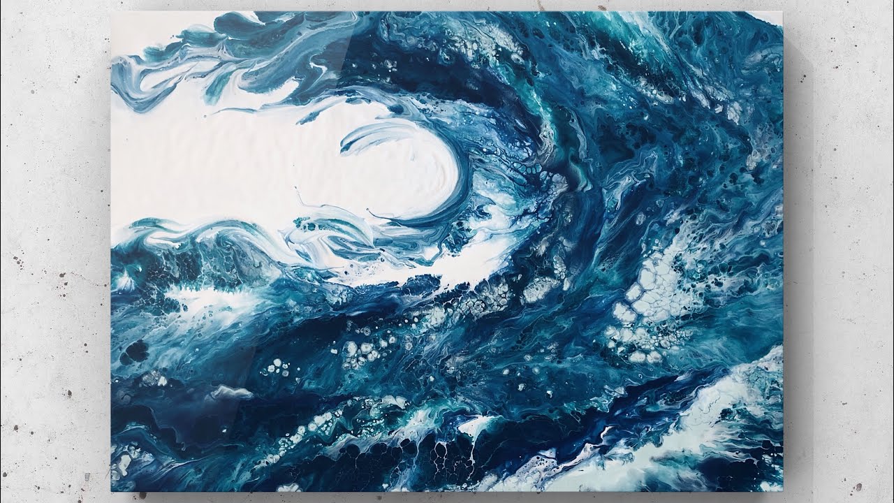 Fluid Art Liquid White And Blue Abstract Paint Drips And Wave