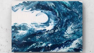 HOW TO POUR AND BLOW OUT A OCEAN WAVE IN BEAUTIFUL BLUES acrylic pour~Dutch pour blow out