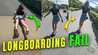 Girl Hug the Floor Whole Longboarding as POV Laughs