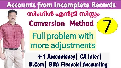 Accounts from Incomplete records| Single entry System| Full problem and Solution Malayalam