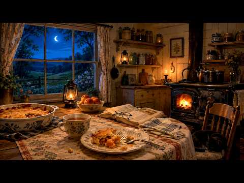 Quiet Cottage Kitchen 🌙 Cozy Night, Peach Cobbler & Tea | Peaceful Country Ambience (5 Hours)