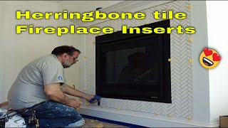 Herringbone mosaic tile fireplace, how to, the easy way.
