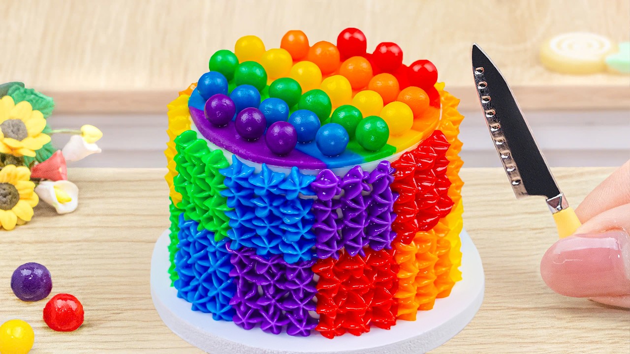 Mini Rainbow Cake Recipe With Chocolate 🍫🌈 Satisfying Mini Cake Challenge & ASMR Dessert