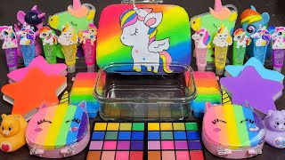 Unicorn Rainbow Slime Mixing Makeup,Parts, Glitter Into Slime!Satisfying Slime#Asmr#Satisfying#Slime