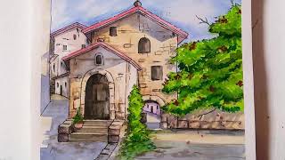 Watercolor House Illustration | #shorts #youtbeshorts | Paint It