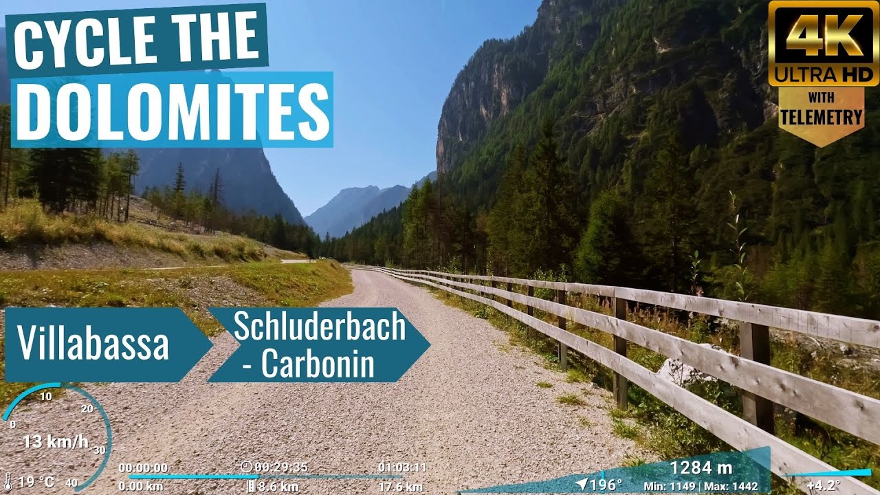 Dolomites: Villabassa to Schluderbach - Carbonin - Indoor Cycling Video - with Telemetry