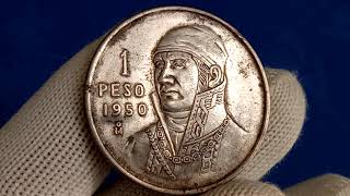 Un Peso Morelos año 1950. Moneda de Plata 300. Precio Actual 2023