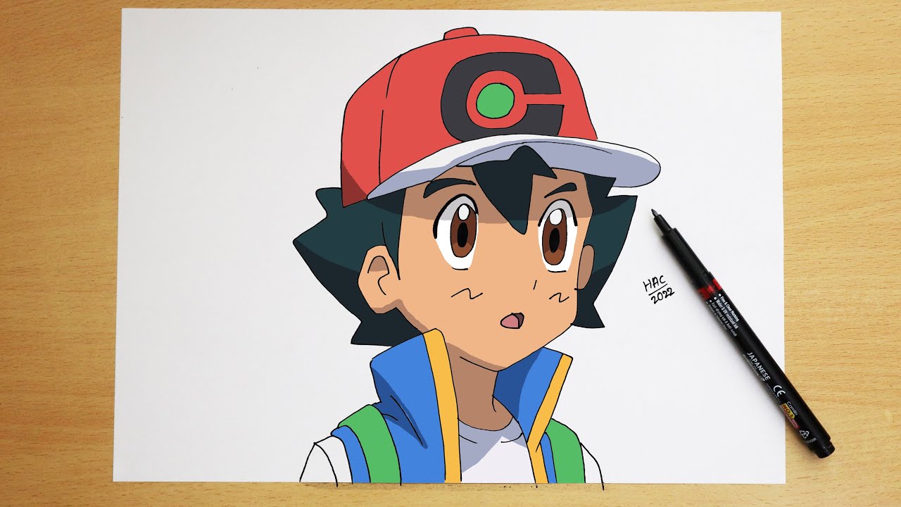 How to draw Ash Ketchum  Step by step  Pokémon Journeys  YouTube