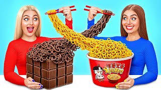 Tantangan Makanan Asli vs Makanan Cokelat | Tantangan Makanan Lucu oleh Choco DO
