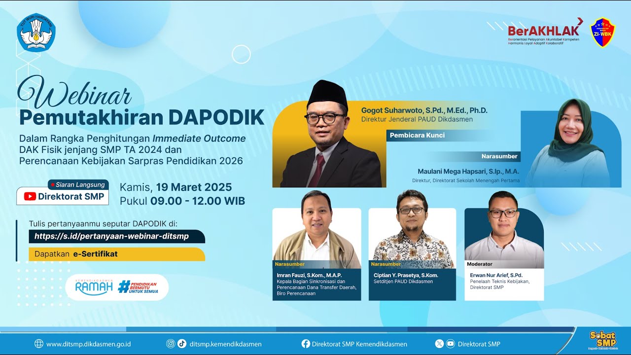 Webinar Pemutakhiran DAPODIK untuk Penghitungan IO DAK Fisik SMP 2024 & Perencanaan SARPRAS 2026