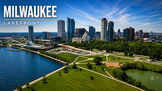 Veterans Park Milwaukee 4K Drone Footage Over Lake Michigan Downtown MKE