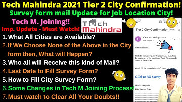 🔴Tech Mahindra 2021 Tier 2 City Confirmation Latest Survey form mail Update for Job Location City🔥