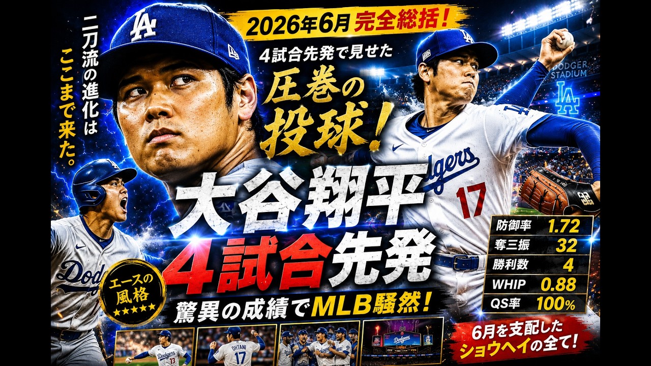 大谷翔平】2026年6月完全総括！4試合先発で証明した