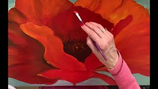 Red poppy painting in acrylic paints. DIY artwork for fun and art therapy. Step by step tutorial. Profile