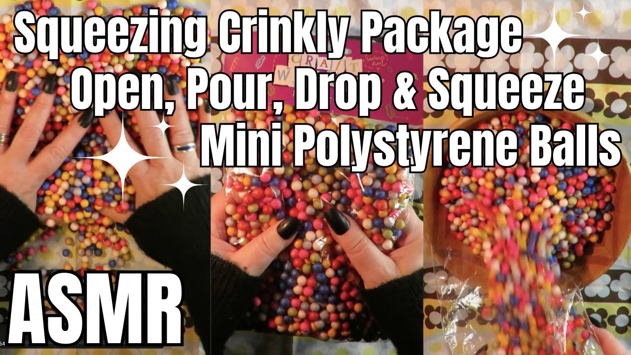 ASMR Request: Mini Polystyrene Coloured Balls Open, Pour, Drop & squeeze! No Talking #asmr #relaxing
