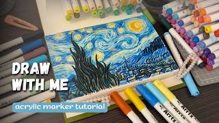 Cozy draw with me | starry night with acrylic markers ✨