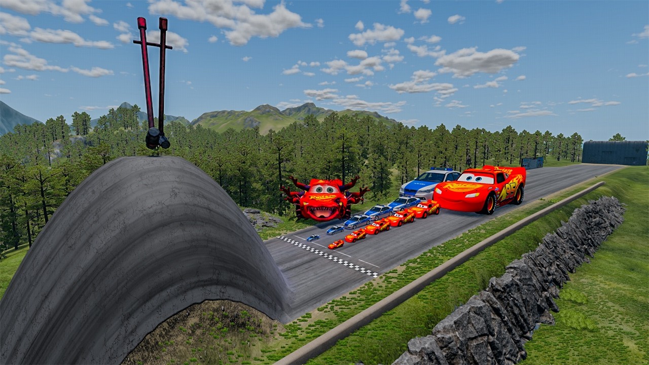 Big & Small McQueen & Police Car vs Zombie McQueen, Huge Pit Race - Beamng drive