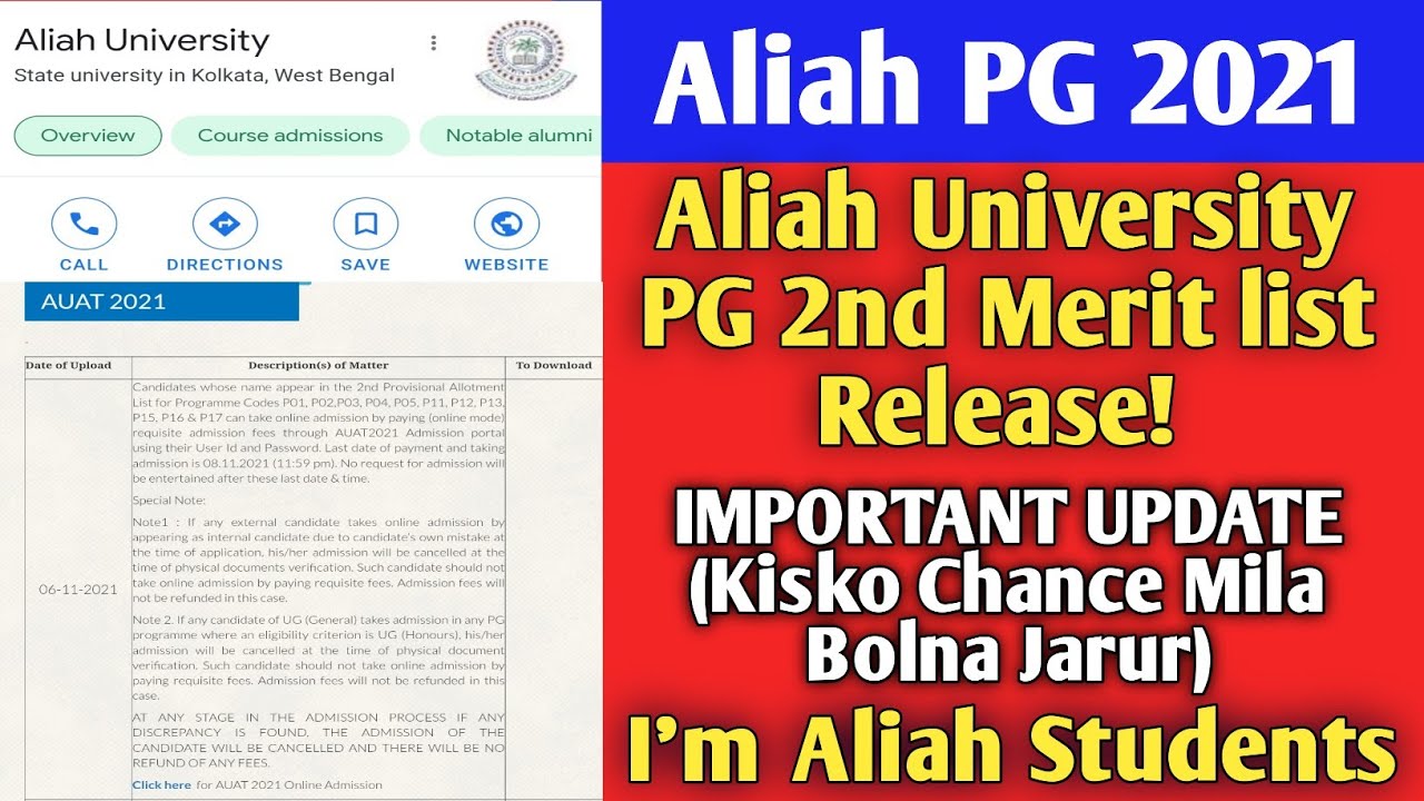 Aliah University Pg Merit list 2021। 2nd List Release! Aliah Pg