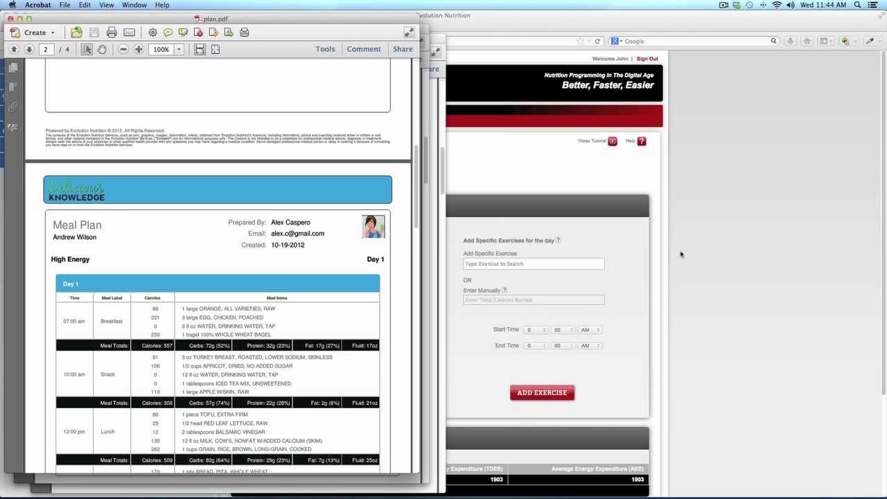 evolution nutrition menu planning software professional edition