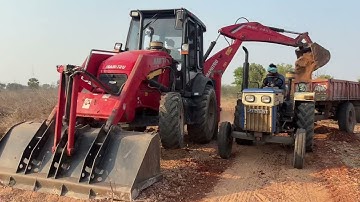 New Red Jcb Backhoe Loader Loading mud in Swaraj Tractor / Swaraj Tractor Loading Video Part-03