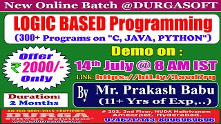 LOGIC BASED Programming Online Training @ DURGASOFT