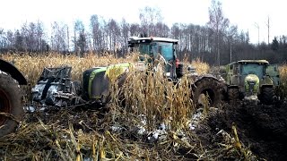 Tractors stuck in mud - Claas Xerion 5000, Axion 840, 850, 950 - 2017