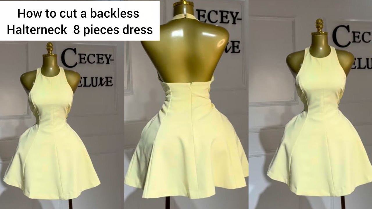 How to cut a  Stylish backless halter neck 8 pieces dress #viral 