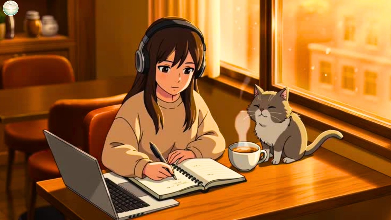Coffee Shop Corner Desk ☕ | Cozy Lofi Beats for Deep Focus, Study & Relaxation (With Cat Vibes)