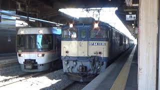 JR塩尻駅に64の音が響きます(^^;)…【EF64重連】1036号機1033号機　石油返空貨物列車…。