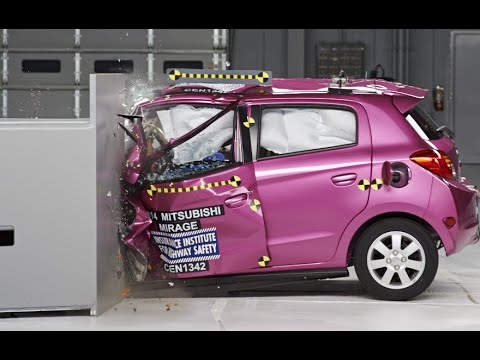 2014 Mitsubishi Mirage driver-side small overlap crash test (extended footage)