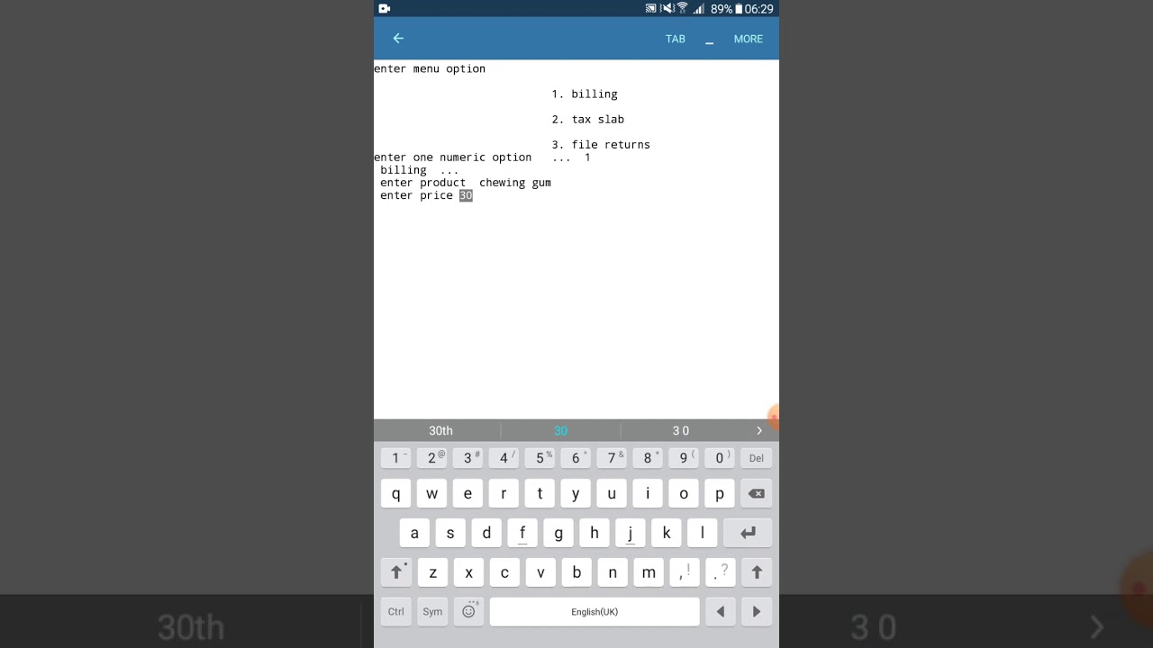 Text based user interface on mobile