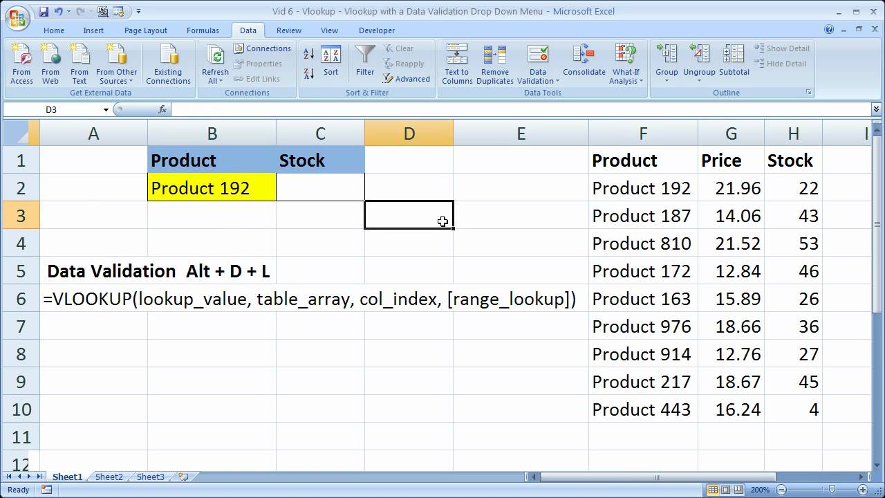 how to use vlookup in excel drop down list