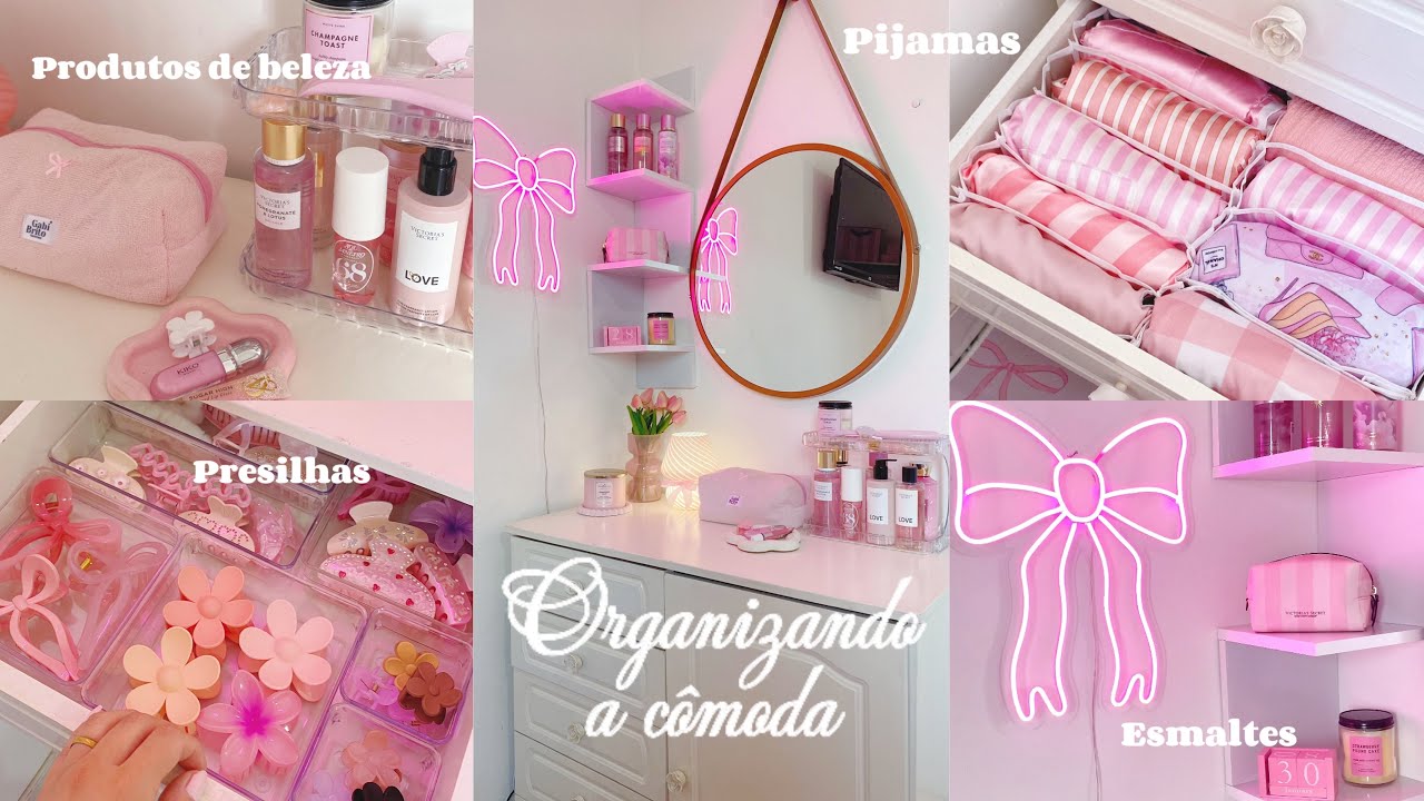 Organização da cômoda 𝜗𝜚| produtos de beleza , pijamas , presilhas , esmaltes, perfumes e mais