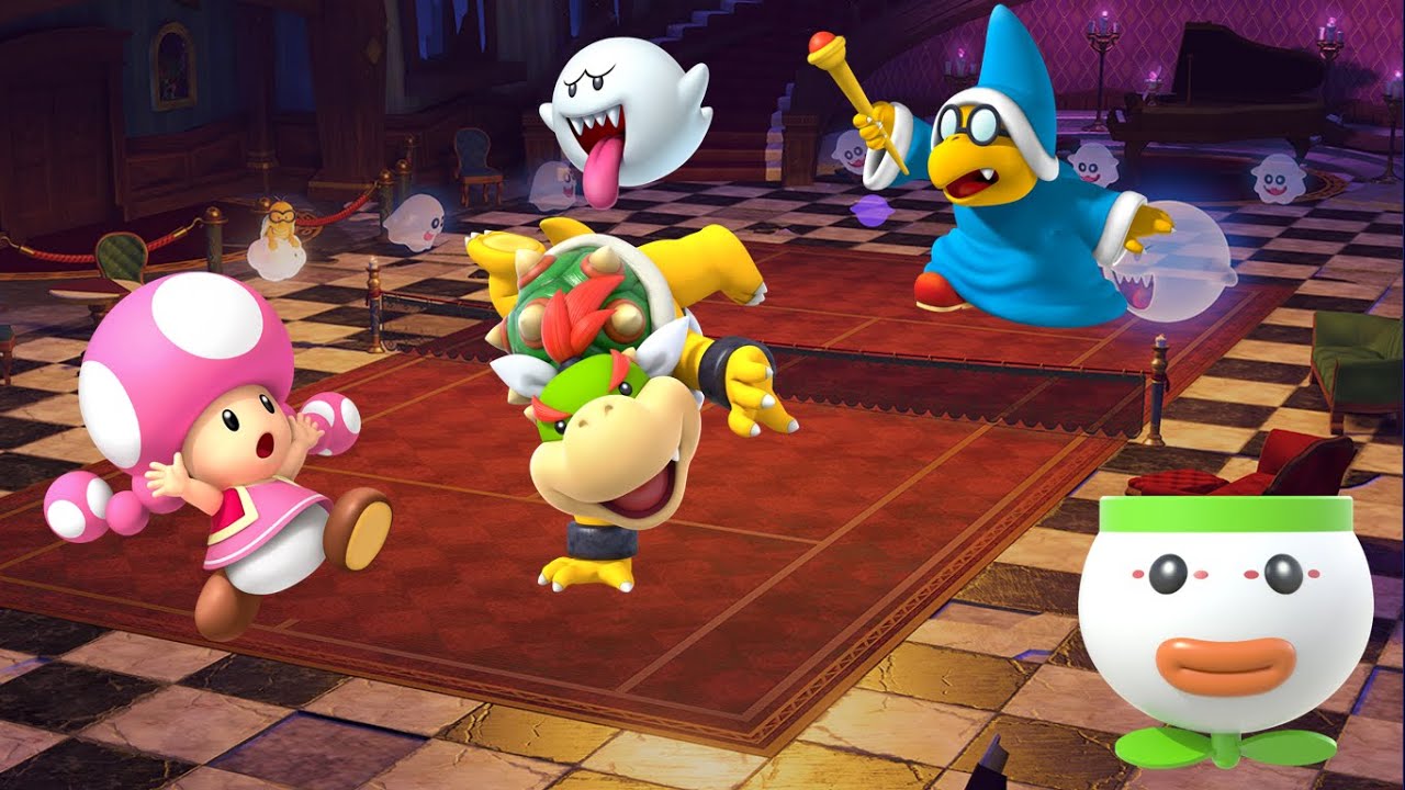 Mario Tennis Aces - Toadette (Tennis Outfit) and Bowser Jr. vs Boo (Black and Pink Visor) and Kamek