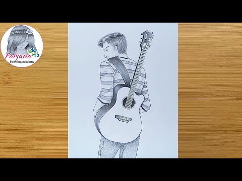 Как нарисовать мальчика с гитарой для начинающих || карандашный рисунок || Мальчик Drawing || Erkek nasıl çizilir