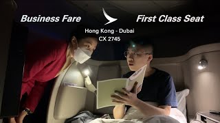 Cathay Pacific Mid Haul Business Fare; FIRST CLASS Seat | Boeing 777-300ER | Hong Kong-Dubai | CX745